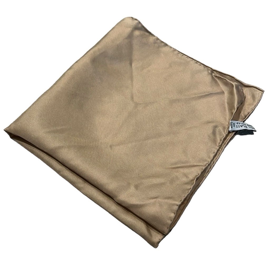 Bill Blass Vintage Hand Rolled Silk Pocket Square Handkerchief Tan